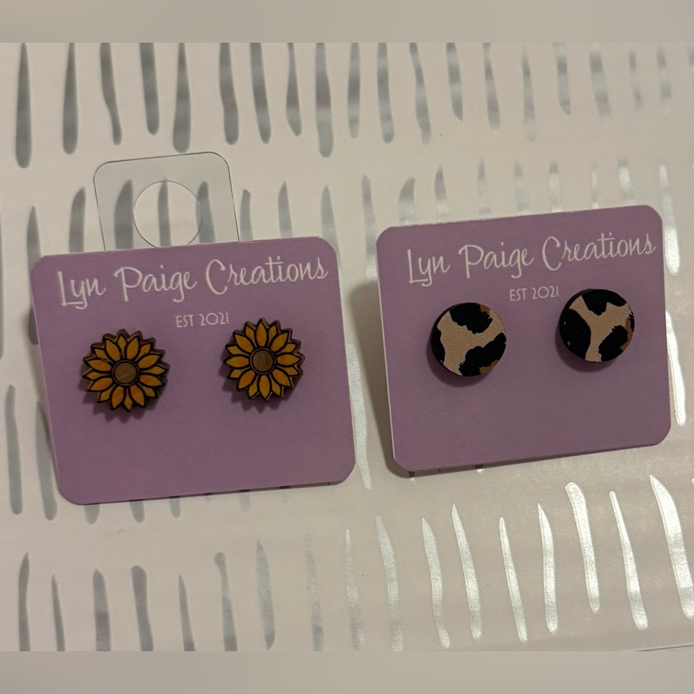 Sunflower and Leopard Print Earrings Set